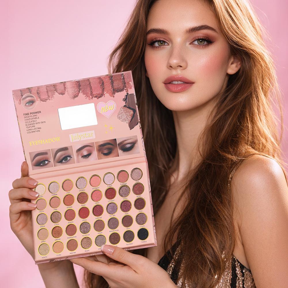 JULYSTAR 40 Colors Eyeshadow Palette, Romantic Pink Rose Matte Shimmer Eye Shadow Pallete, Long Lasting Nude Earth Tone
