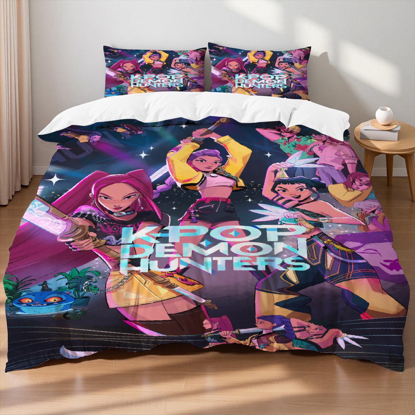 

Demon Hunters Bedding Set 3 Girls Themed Colorful Print Polyester Student Dormitory Bed Sheet Duvet Cover Kid Gift Home Textile US Twin(172x218cm)