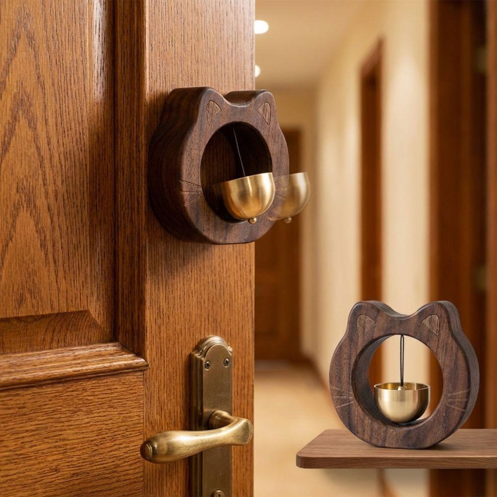 Wall Hanging Entrance Chime Magnetic Wind Chime Cute Cat Wooden Doorbell Apartment
