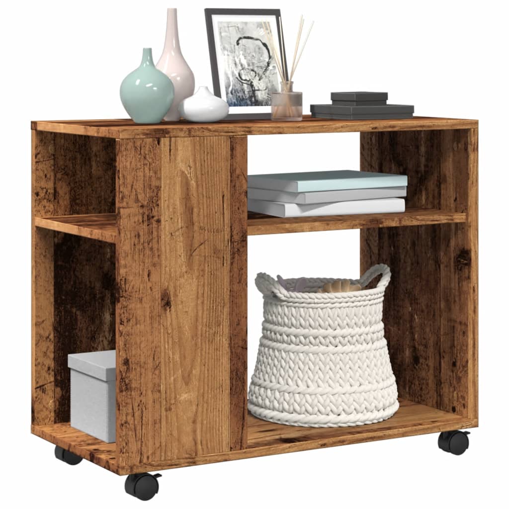 Side Table with Casters Rustic Wood Look 70 X 35 X 60 Cm Engineered Wood