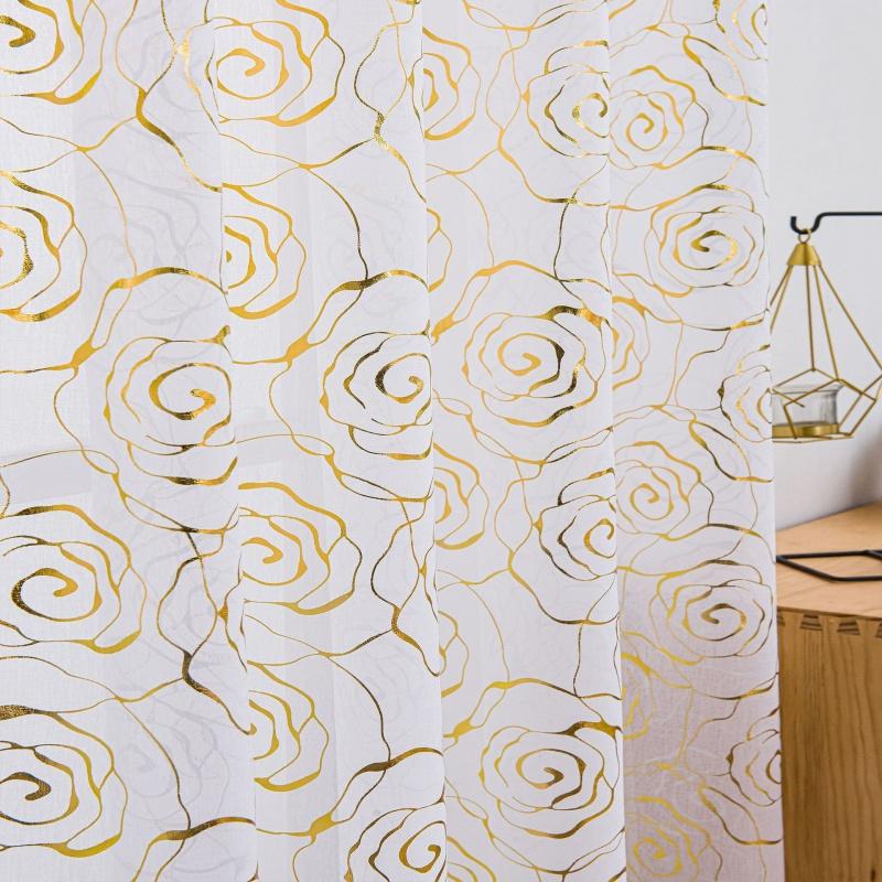 Rose Gold Foil Sheer Curtain – Floral Semi-Blackout Window Curtain, Rod Pocket, 1 Panel, Home Decor