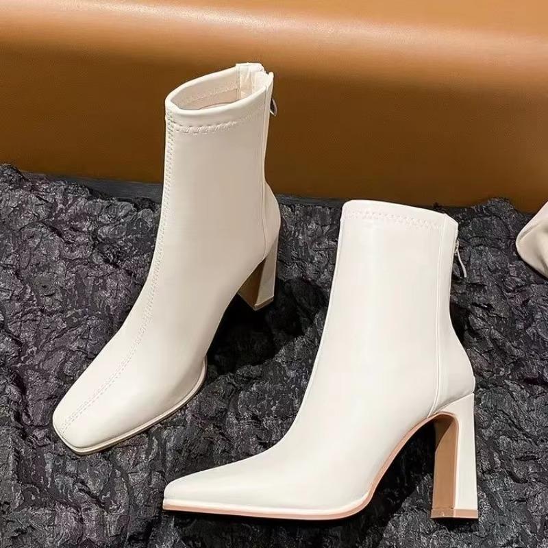 Fashion Back Zipper Modern Boots 2024 New High Quality Ankle Women's Boots  New High Heels Solid Shoes for Women Zapatos Mujer