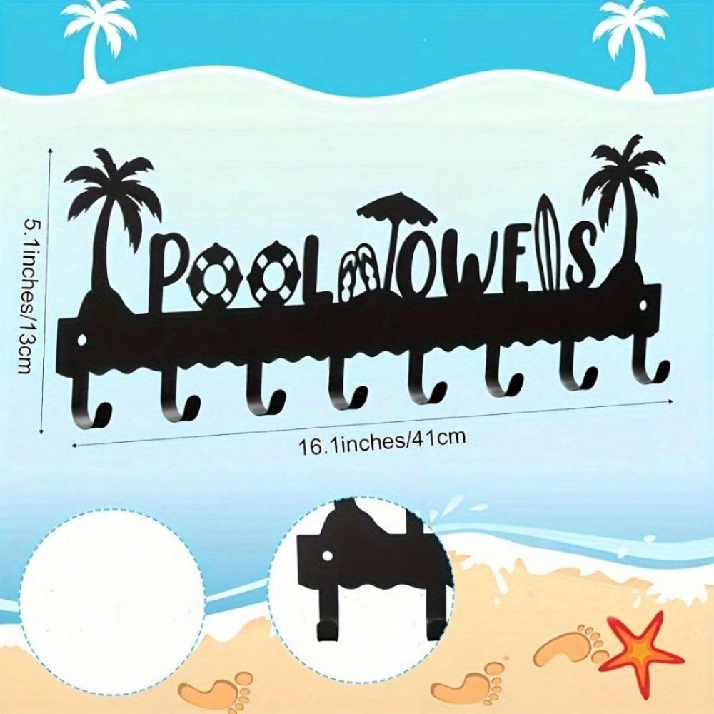 1 Stück Pool Handtuchhalter, Metall Handtuchhaken, Wandmontierter Handtuchhalter, Strandtuch Hakenleiste, Sommer Pool Handtuchhalter mit 8 Aufbewahrungshaken