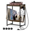 Record Player Stand with Vinyl Storage Side Table, 2 Tier with Charging Station Record Player Table for Living Room Bedroom