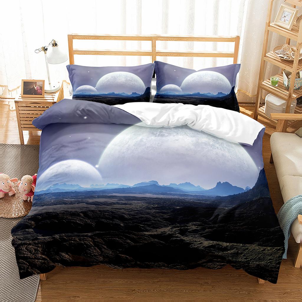 Moon Night Tree Duvet Cover Set Beautiful Landscape Pattern Polyester Comforter Cover with Pillowcase for Men Women Bedding Set