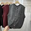 Dimanaf 2025 Autumn Vest Women Sleeveless Sweaters Knitting Buttons Red Casual Style Loose Sweater