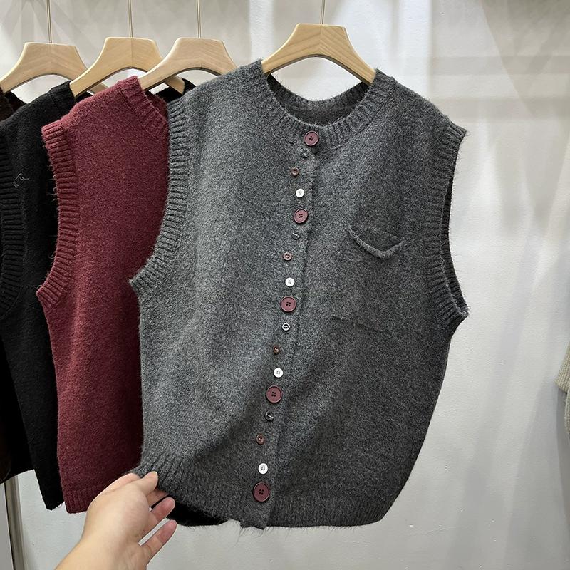 Dimanaf 2025 Autumn Vest Women Sleeveless Sweaters Knitting Buttons Red Casual Style Loose Sweater