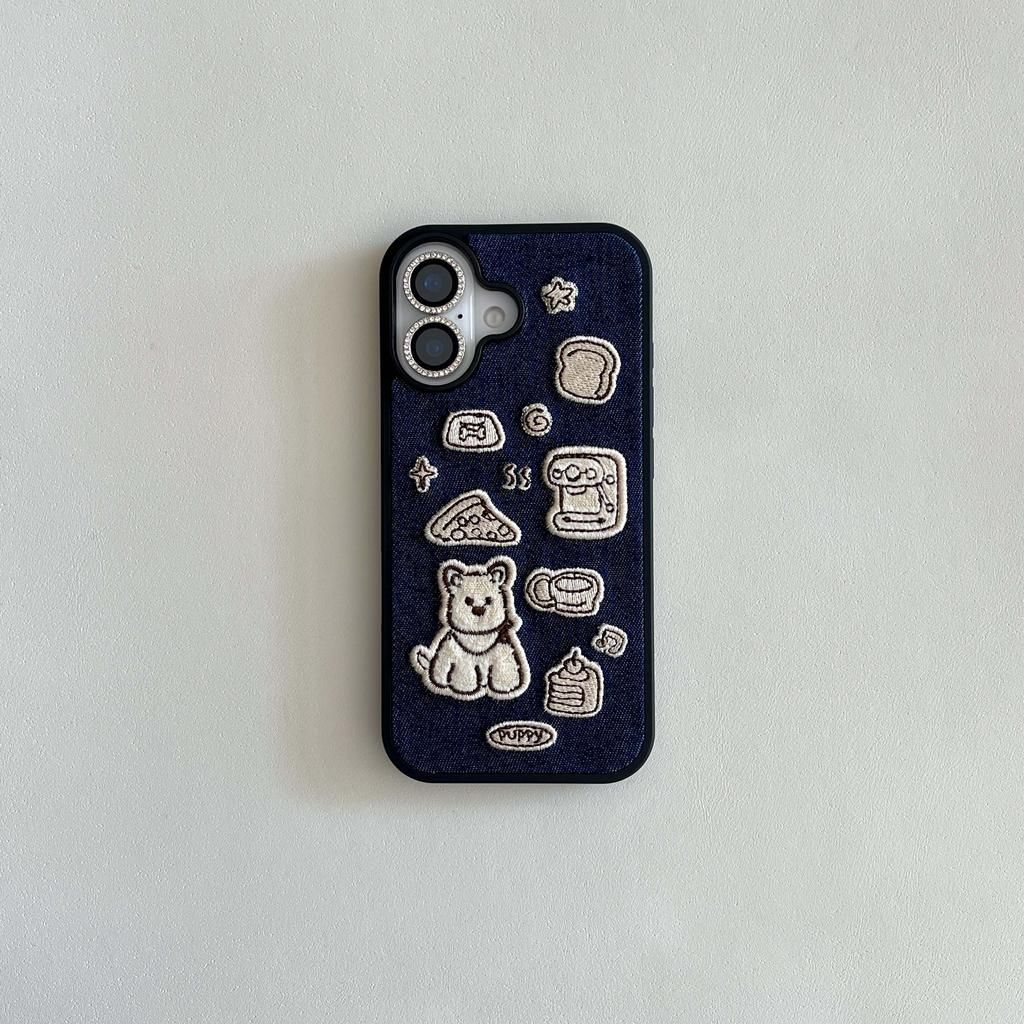 Ins 3D plush dog puppy pendant bracelet cute cartoon animal phone case for iphone 17 13 14 15 pro max 16 promax capa