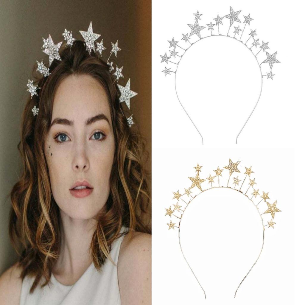 1PC Party Rhinestone, Pearl and Five-pointed Star Hair Hoop. An Exaggerated and Individualistic Hair Accessory for Festivals and