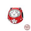 Copper Maneki-Neko Lucky Cat Daruma Doll Tumbler Bead Charms Fits Genuine Charms Bracelet Women Do-It-Yourself Jewellery Gifts