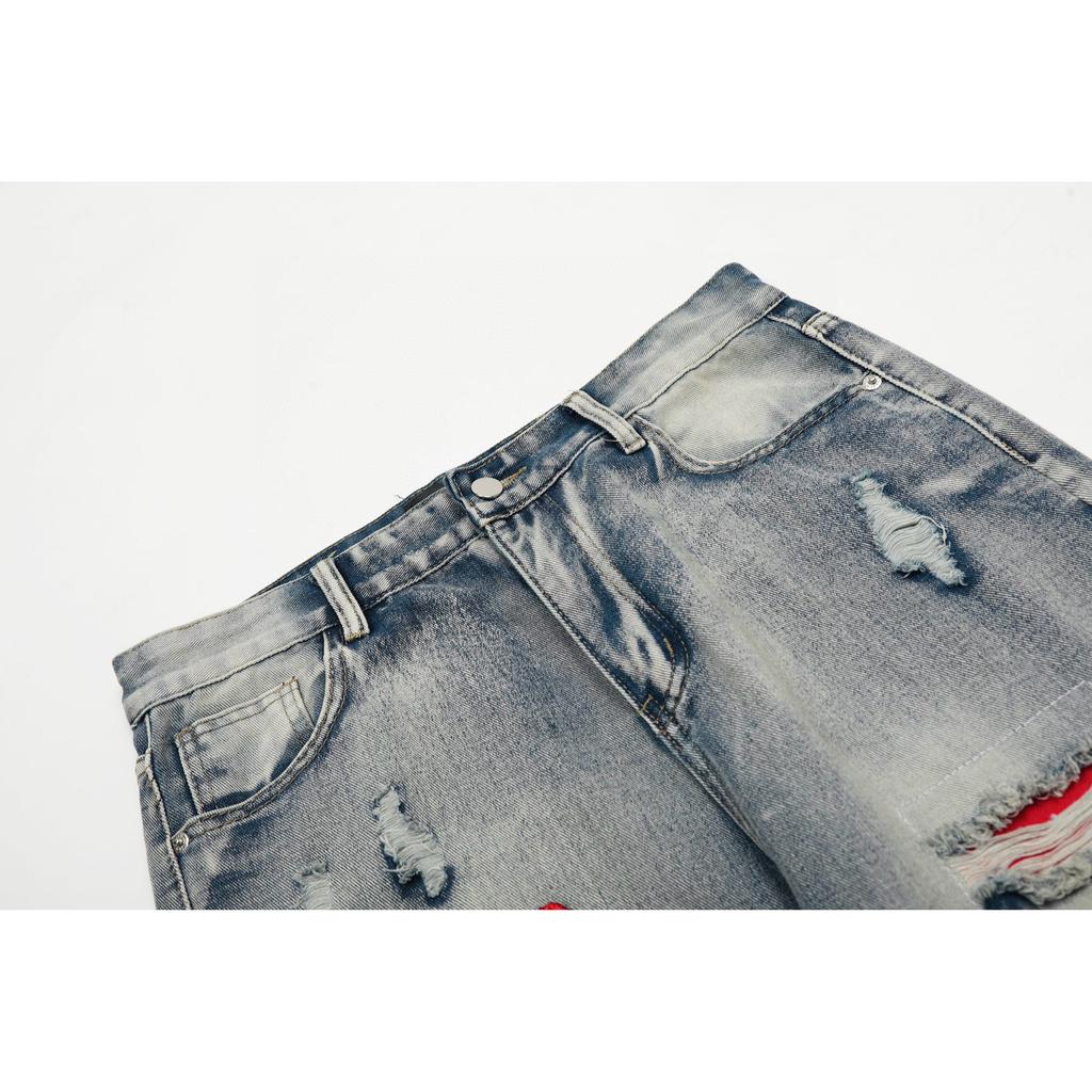 Amiri Trendy American Style Internet Famous Jeans with Fabric Patches, Torn Holes, Embroidery, Casual Trendy High Street Pants