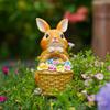 Solar Resin Rabbit Statue With Light Flower Basket Outdoor Garden Yard Decor Lamp
