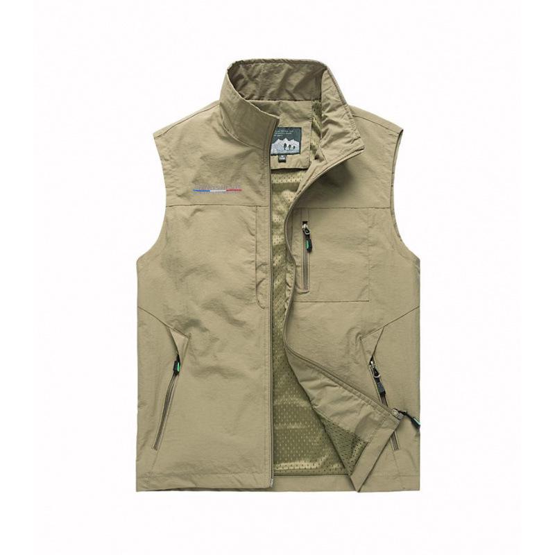 Men's Casual Outdoor Stand Collar Fishing Vest - Large Size, Spring/Autumn, Logo Print