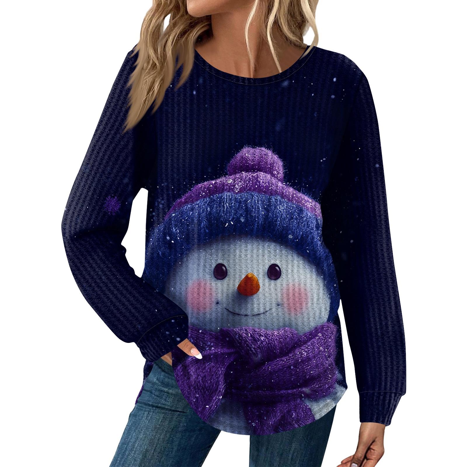 

Женская Мода Повседневный Свободный Топ с Круглым Вырезом и Длинным Рукавом с Рождественским Принтом L киноварь