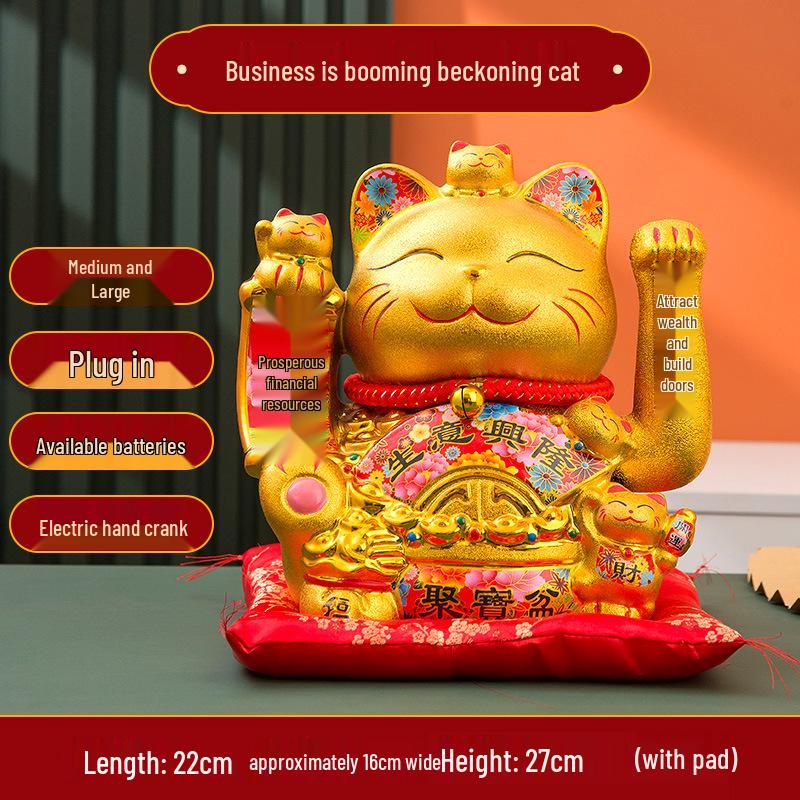 Ceramic Lucky Cat Figurine with Waving Hand – Customizable Gold Shop Gift for 2026 Opening Ceremony