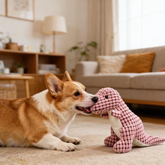 Pet Toy Dinosaur Shape Bite-Resistant Plush Dog Chew Toy with Built-in Sound Device Soft Interactive Stress Relief Toy