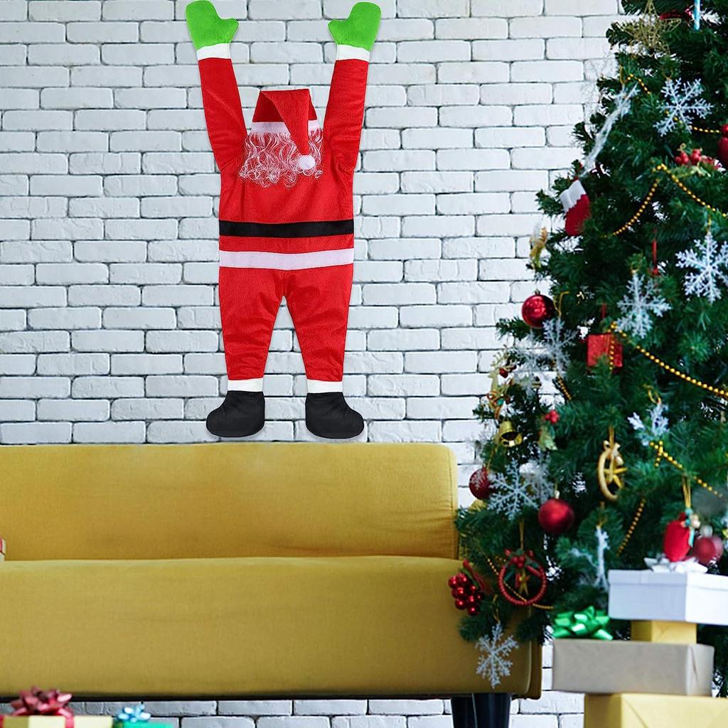 Cross-Border Flannel Santa Climbing Wall Decor: Holiday Hanging Ornament Gift for Christmas, Fun Window or Wall Pendant