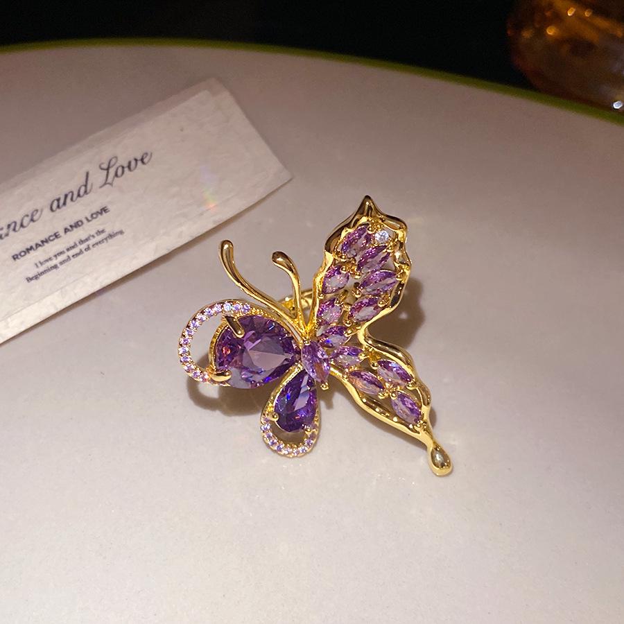 Gilded Zircon Butterfly Open Ring - Elegant, Versatile & Luxurious Jewelry