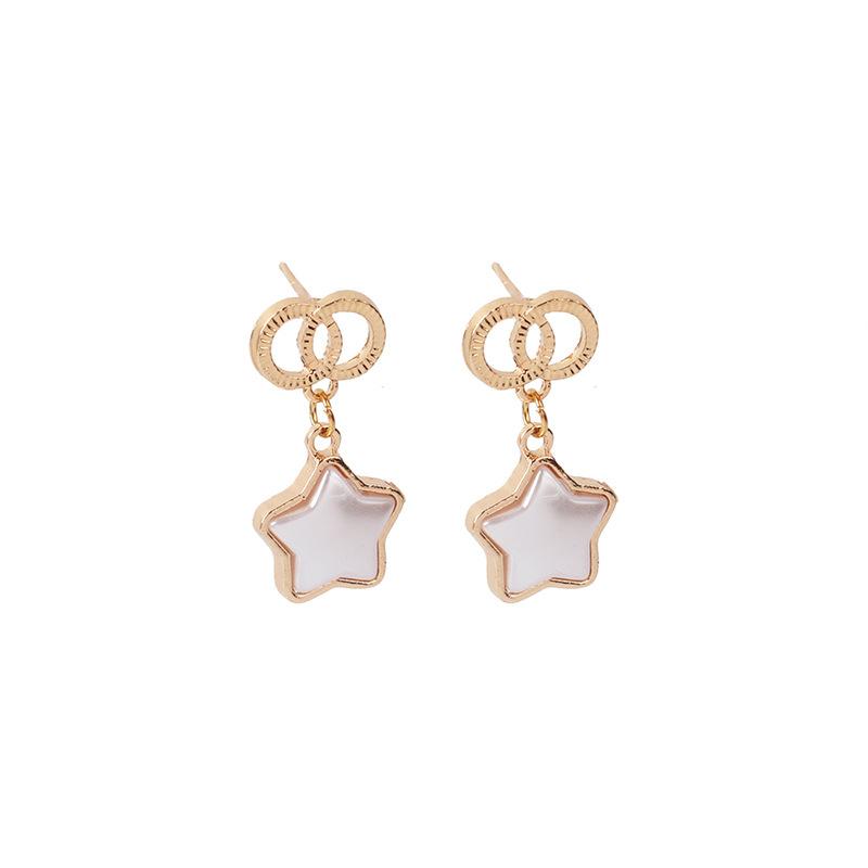 ins cold wind design sense geometric double circle star earrings Douyin same French temperament pearl earrings