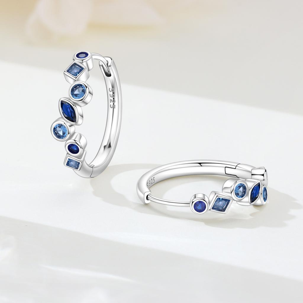 S925 Sterling Silver Blue Zircon Minimalist Earrings Hoop Earrings Women Jewelry Original Trendy Anniversary Gifts