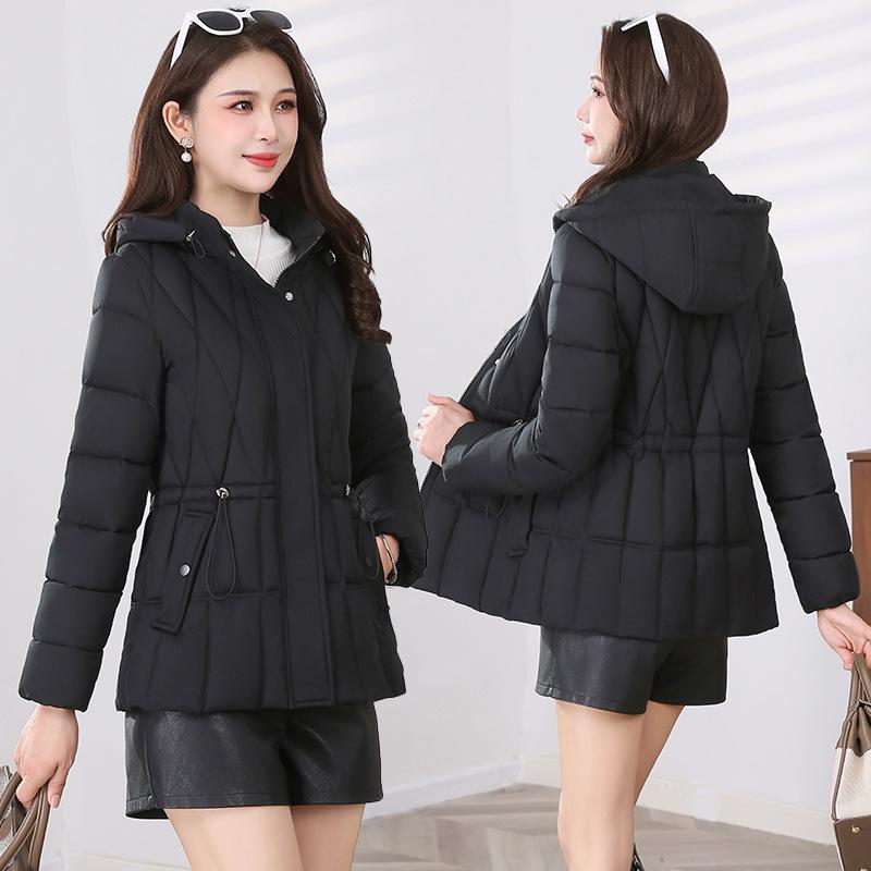 Women's Short Hooded Cotton Jacket - Waist-Slimming Korean Style Outerwear
