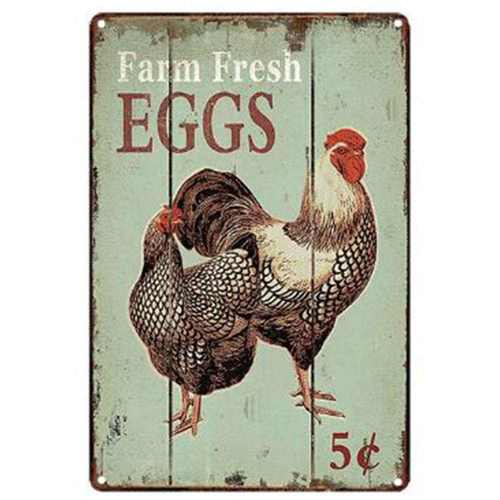 Farm Fresh Eggs Metal Tinplate Sign Poster Chicken Egg Shabby Chic Tin Signs Metal Plate 20x30cm