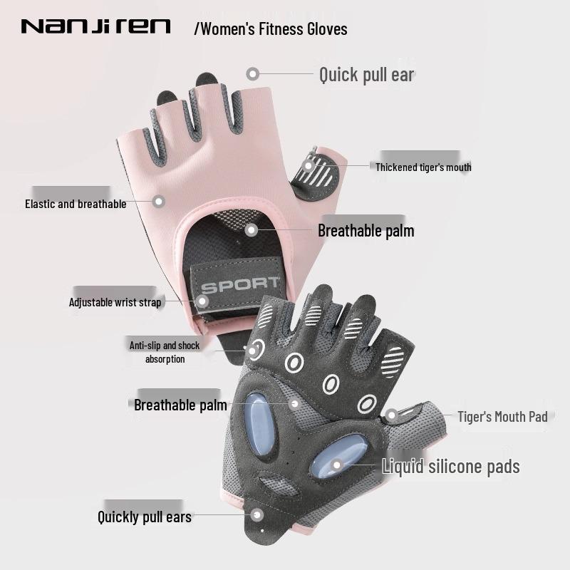 Non-Slip Breathable Half-Finger Fitness Gloves for Women & Men - Ice Silk Shock Absorption for Weightlifting & Yoga
