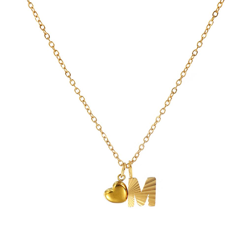 Doreen Box Gold Plated Heart Letter Pendant Necklace 304 Stainless Steel Chain Necklace For Women, Stylish Gift 45cm+ 5cm,1PC