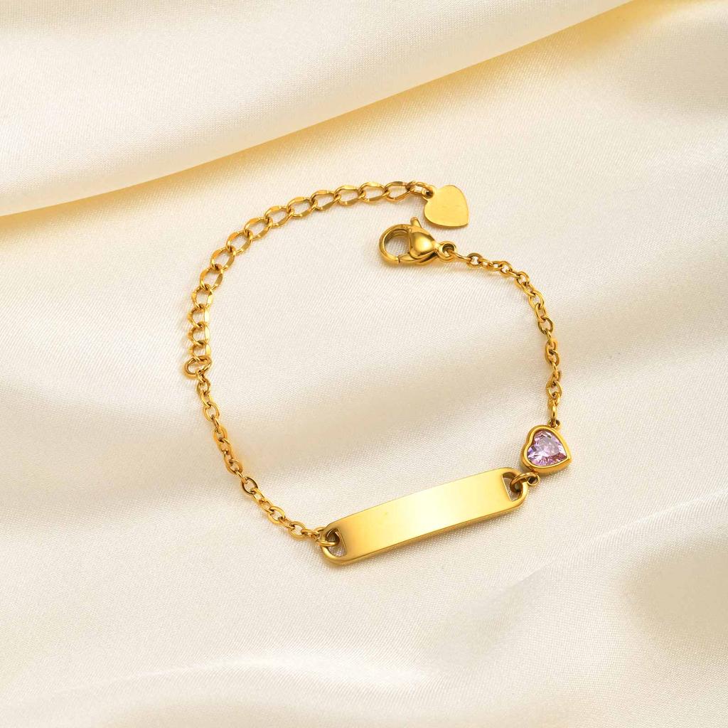 Heart Zircon Kids Bracelet Gold Plated Stainless Steel Adjustable Bangle for Girls Waterproof Toddler Waterproof Birthday Gift
