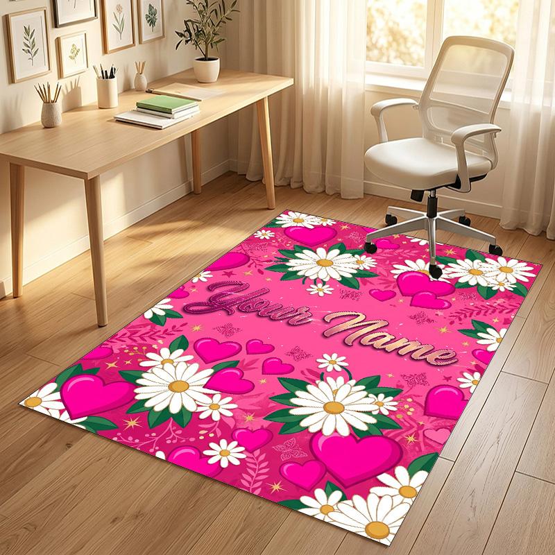 Floral Theme Soft Crystal Velvet Rug Custom Name & Text Print Non Slip Floor Rug for Bedroom Living Room