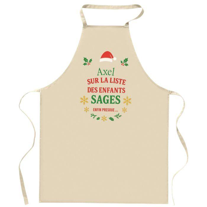 Tablier de cuisine - Axel - Motif « Liste des enfants sages » - Coton résistant - Impression DTG France