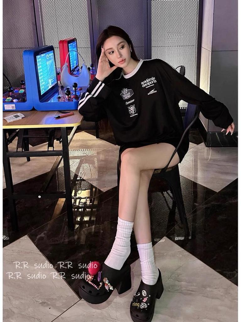 Badblood Retro Korean-American Embroidered Mesh Long Sleeve Jersey