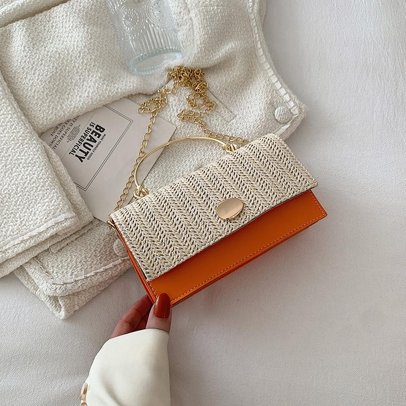 

Модная плетеная сумка 2025 новая зарубежный стиль цветовая гамма универсальная корейская версия сумка-цепочка женская сумка-мессенджер маленькая квадратная сумка оранжевый