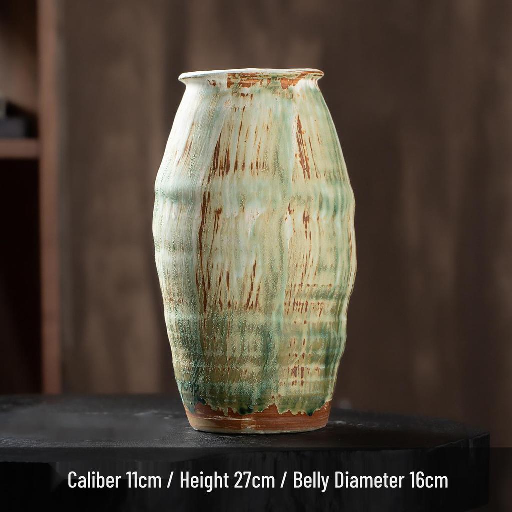 Wabi-Sabi Zen Vintage Ceramic Vase for Flower Arrangement - Coarse Pottery Ornament for Living Room or Dining Table.