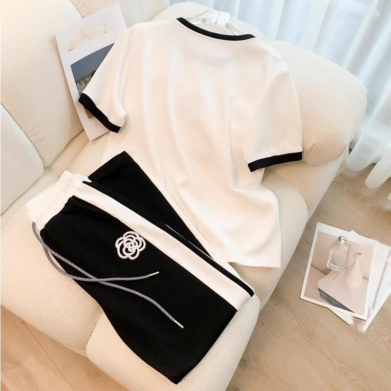 Sommer Damen Sets Rundhals Kurzarm T-Shirt Hose Damen Trainingsanzüge Outfits