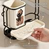 Two-tone carbon steel cutlery rack with cat print, dual installation ways and drip tray, stores knives and kitchen utensils.