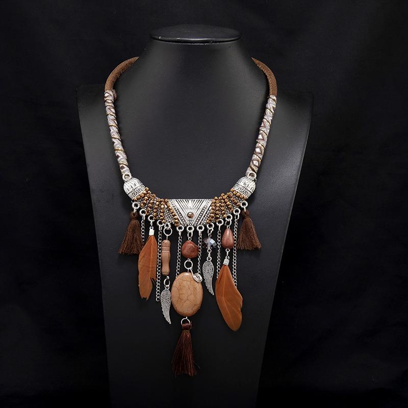 Tibetan Vintage Exotic Bohemian Necklace Nepalese Clavicle Chain Pendant Forehead Ornament Female
