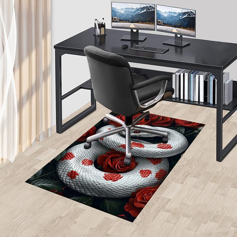 1PC Snake Roses Non-Slip Floor Carpet Compatible for Office&Living Room&Bedroom&Dining room - Flat-Weave Machine-W269