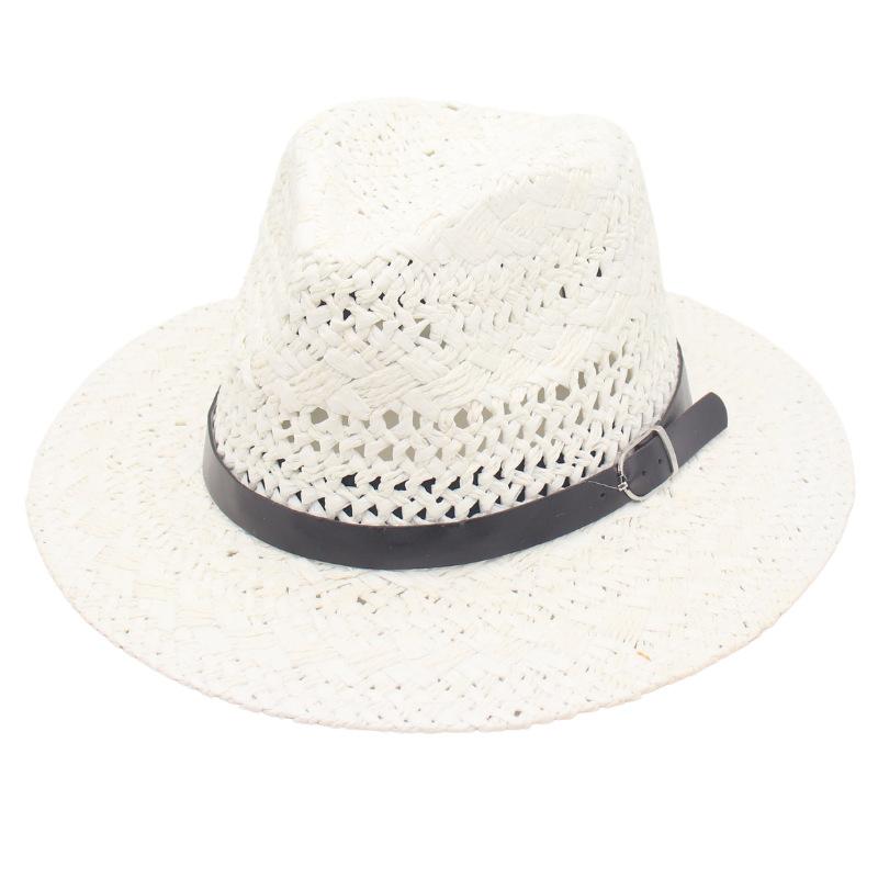 Hollow Weave Panama Straw Hat Black Belt Accessories Flat Edge Men'S Hat