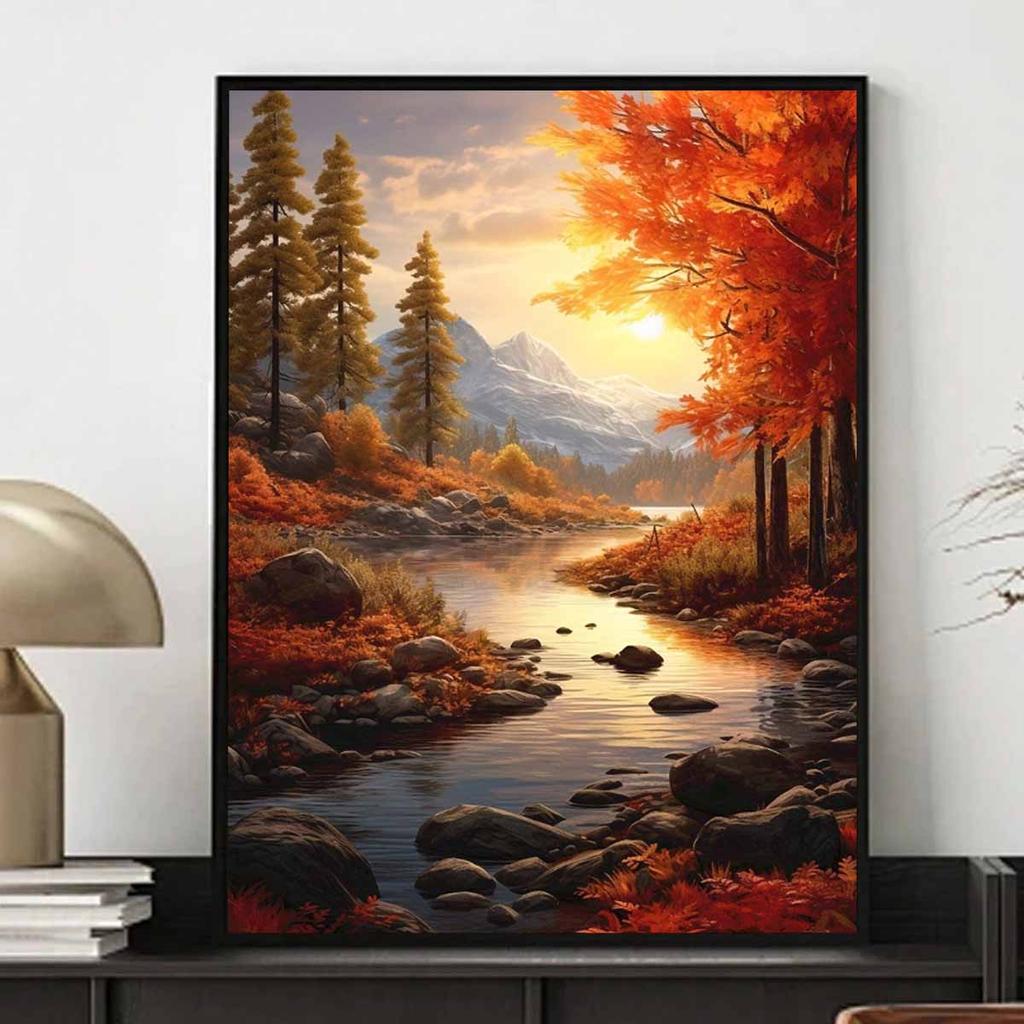 Autumn Diamond Painting Landscape Painting Set, 5D Landscape Art Craft DIY Cross Stitch Gemstone Crafts Decoration Home Wall Mural