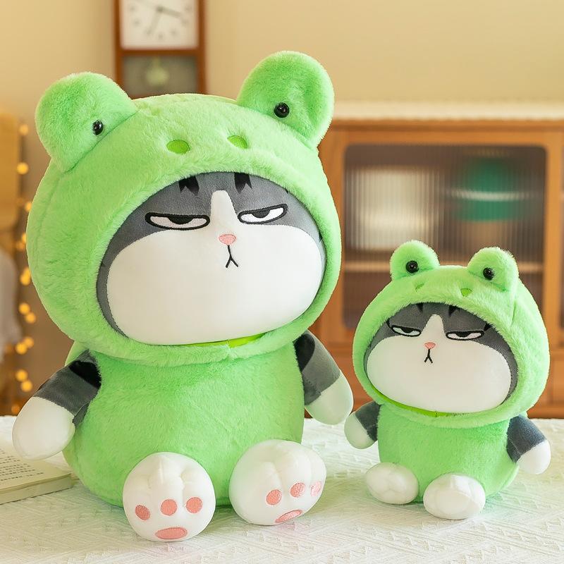 The New Model Transforms Into a Royal Cat Doll, Children's Sleeping Pillow, Green Cat Plush Toy, Birthday Gift.