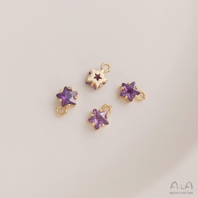 Colorful Pentagram Zircon Birthstone & Lucky Stone 14K Gold-Filled Pendant Charm with Long-Lasting Color.