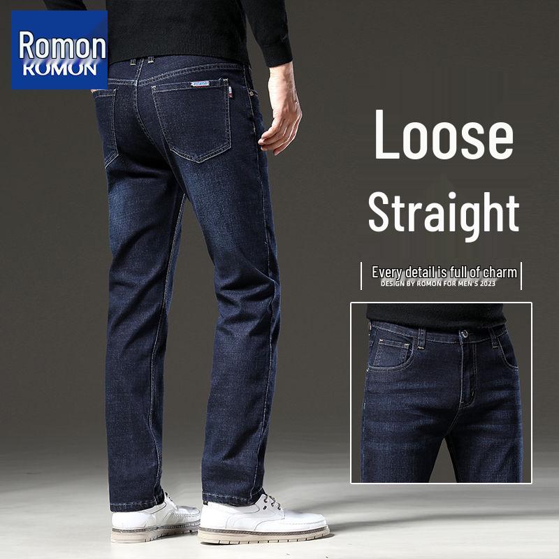 

Romon Men s High-End Elastic Loose Straight-Leg Jeans - Casual Autumn Long Pants 33 Waist 26