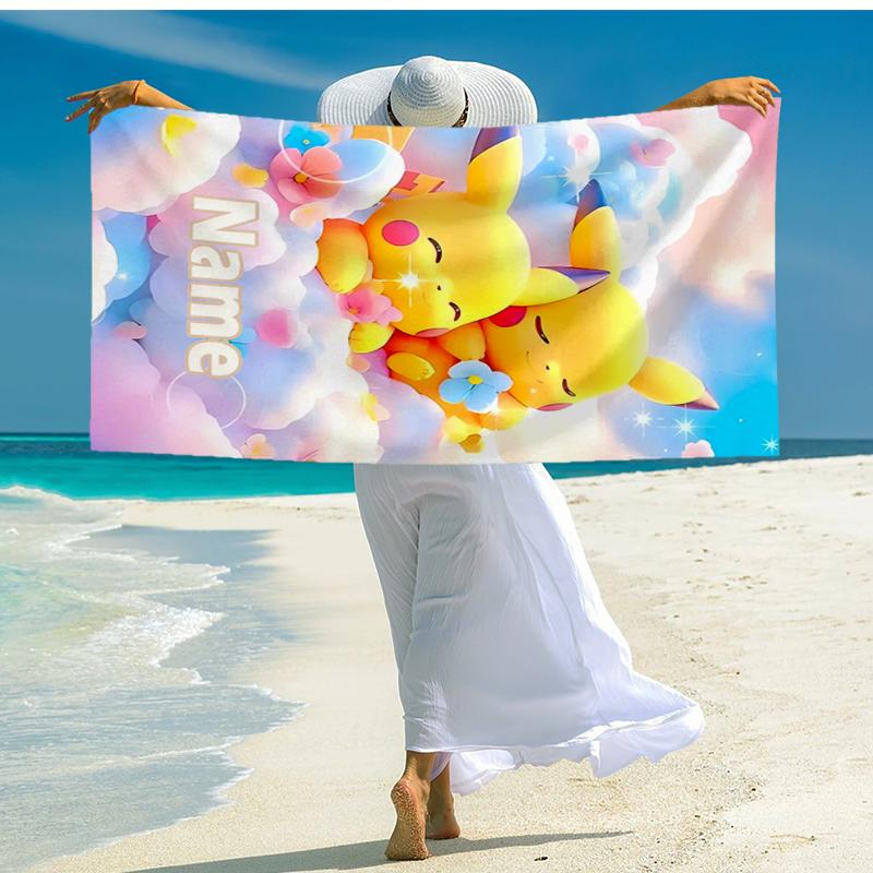 Custom Name Ultra-Soft Beach Towel with Pokémon Theme,Ideal for Pool - Camping, Diving - Perfect Travel Essential, Vibrant Beach Towel.