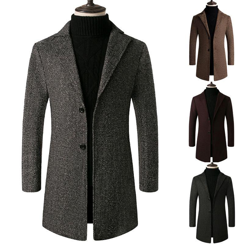 Stylish Men's Slim Trench Coat With Long Single Breasted Design And Lapel Jacket