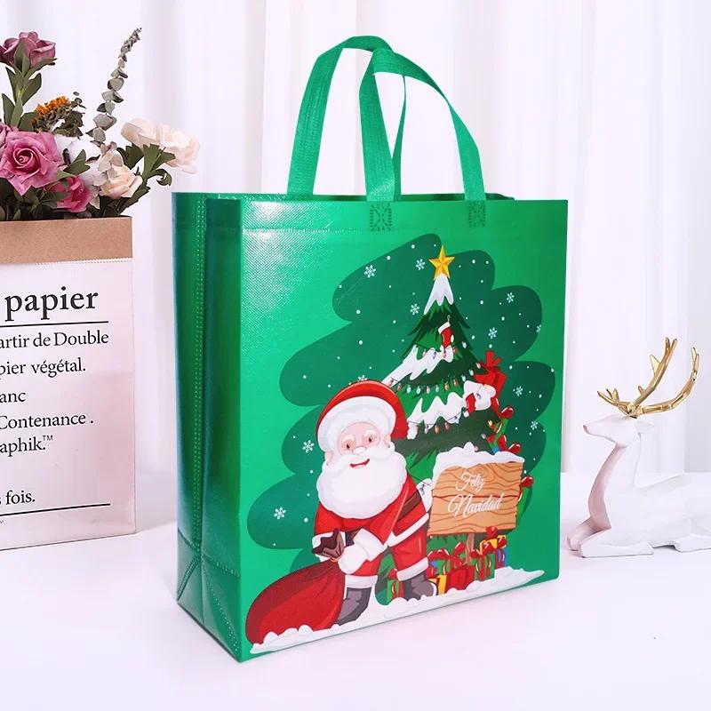 2025 New in Christmas Gift Bags Cartoon Cute Santa Elk Snowman Printing Non Woven Handbag Hot Pressing Wholesale Party Supplies