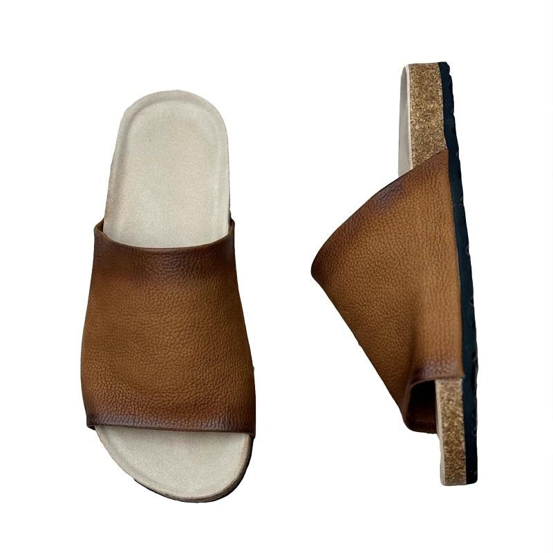 Fashion GKTINOO Retro Handmade Genuine Leather Peep Toe Slippers Summer 2025 New Lightweight Cowhide Women's Slip-on Shoes