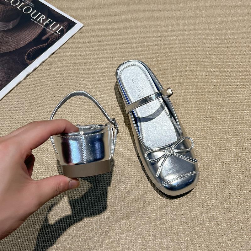 Baotou sandals women's summer lazy shoes half-drag small inner height increase silver single shoes women