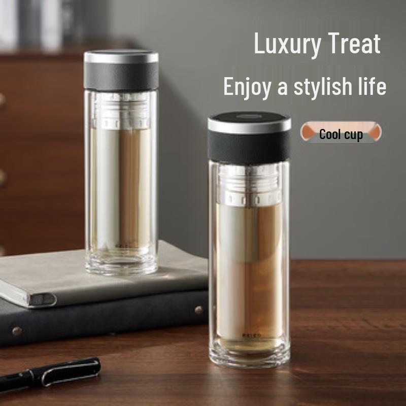 RELEA Men s Double-Layer Glass Tea Infuser Bottle
