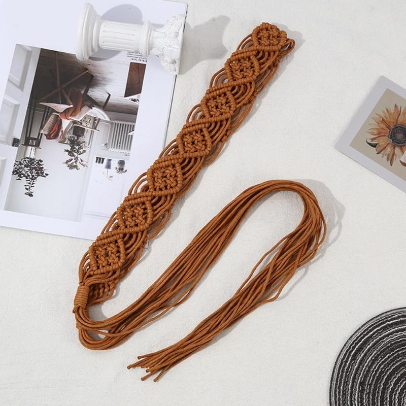 Women Decorative Wax Rope Belt Bohemian Fringed Belt Girl Dress Accessories Ethnic Waiststrap Female Waist Ornament